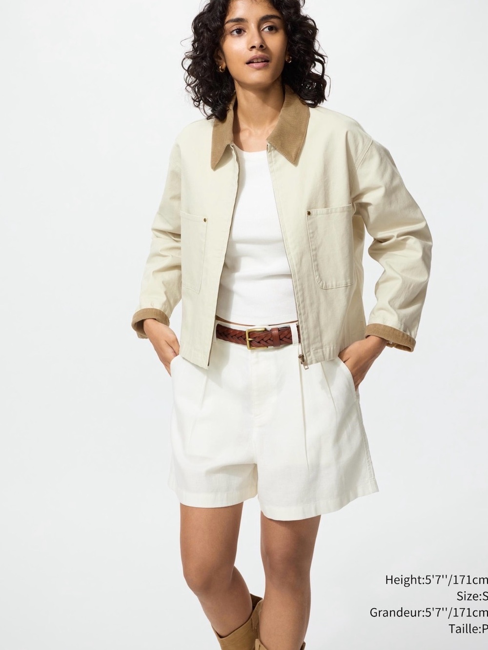 Women's Uniqlo Zip-Up Short Jacket in Natural